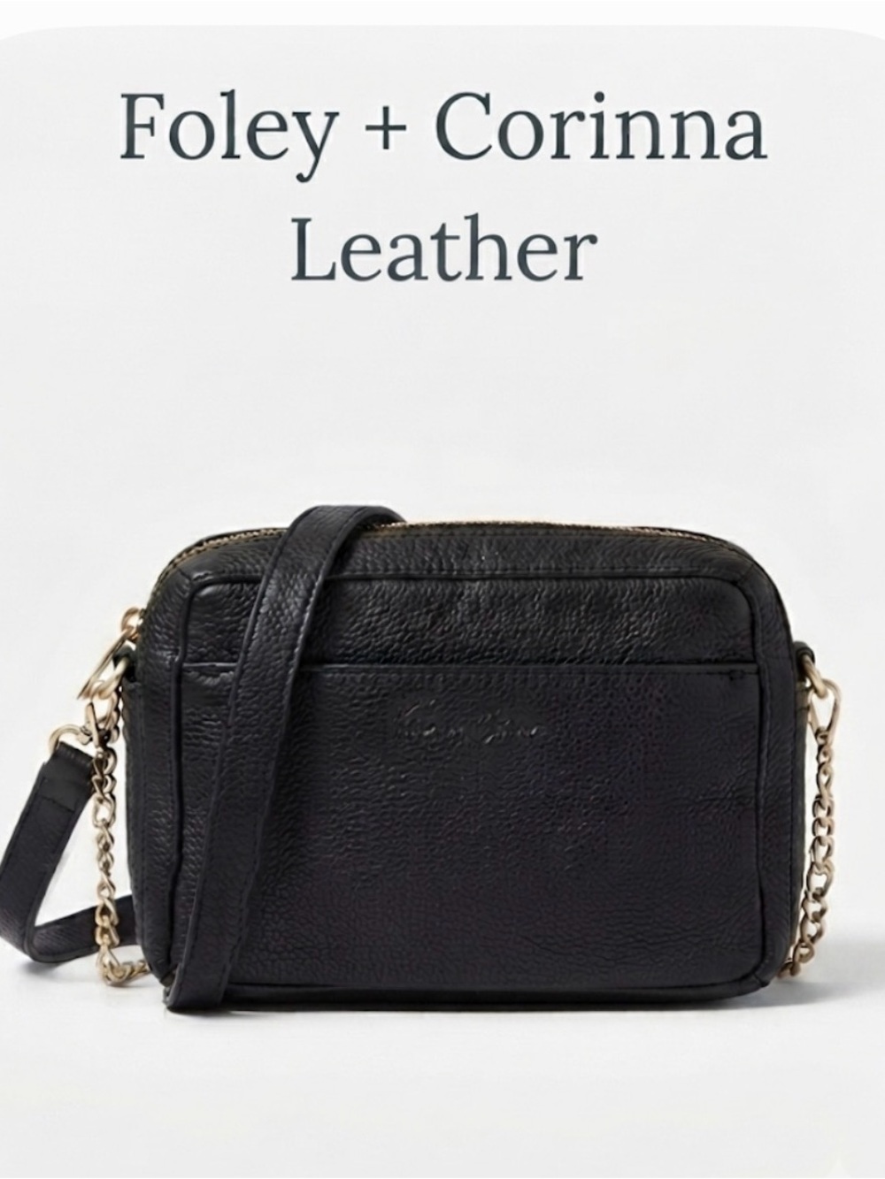 Foley + Corinna Black Leather Crossbody Bag with Gold Chain Accent NEW